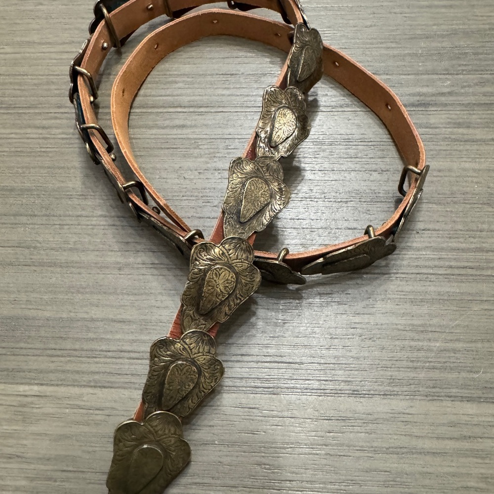 Source Unknown Brown Leather Belt with Gold-Toned Conchos - Picture 5 of 10